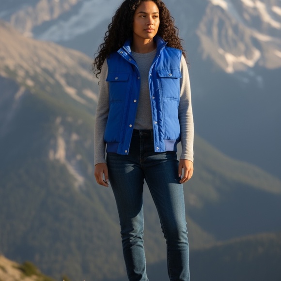 Royal Blue Sleeveless Insulated Vest With Snap Buttons & Pockets - Size S - Picture 13 of 13